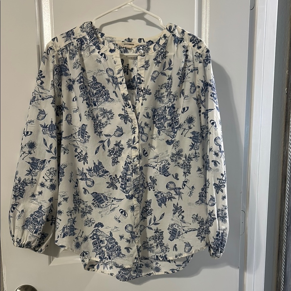 Lucky Brand Blue and White Floral Blouse